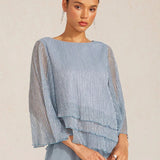 Metallic Pleated Chiffon Asymmetrical Layered Blouse