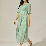 Ruffle Flutter Lace Maxi Dress