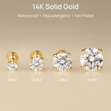 Piercing de orelha mini simples de zircão em ouro maciço 14K