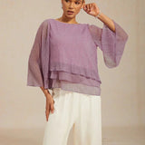 Metallic Pleated Chiffon Asymmetrical Layered Blouse