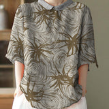 DIY Orange Print Ramie Half Sleeve Shirt Summer