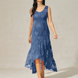 Floral Chiffon Sleeveless Evening Gown with Asymmetrical Hem