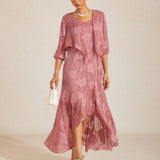 Floral Chiffon Sleeveless Evening Gown with Asymmetrical Hem