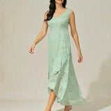 Floral Chiffon Sleeveless Evening Gown with Asymmetrical Hem
