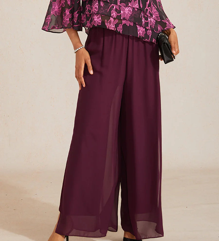Straight Leg Pant With Chiffon Split Leg Overlay