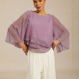 Metallic Pleated Chiffon Asymmetrical Layered Blouse