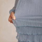 Metallic Pleated Chiffon Asymmetrical Layered Blouse