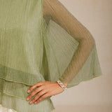 Metallic Pleated Chiffon Asymmetrical Layered Blouse