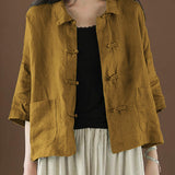 Beautiful Green Peter Pan Collar Pockets Summer Linen top
