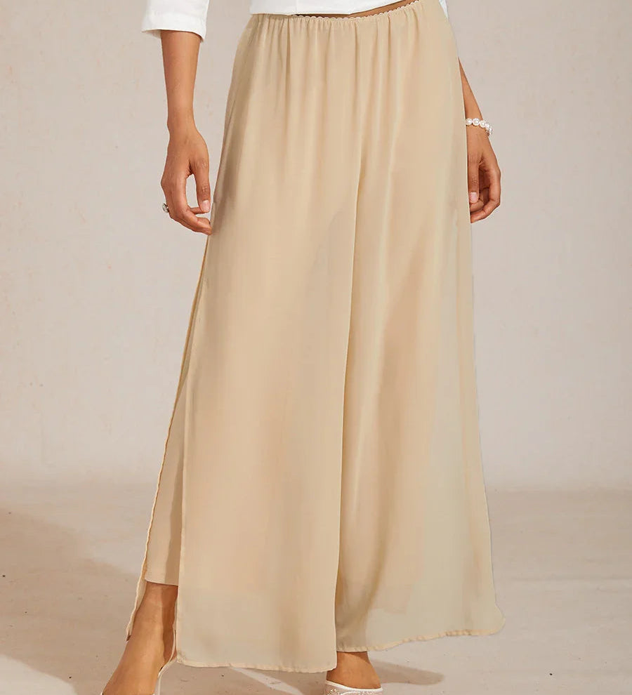 Straight Leg Pant With Chiffon Split Leg Overlay