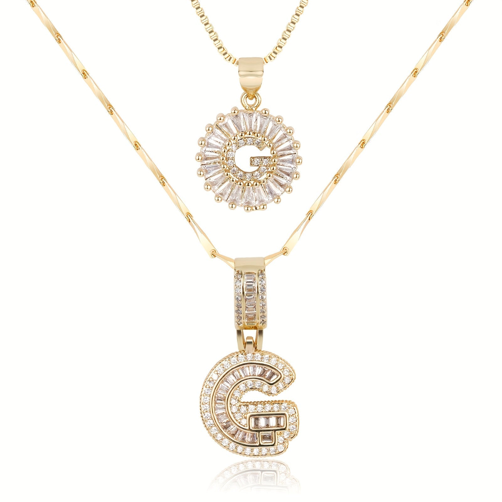 2pc 14k Diamond Letter Initial Necklaces