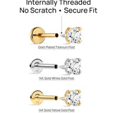 Mini piercing de orelha clássico de ouro maciço 14K 3MM