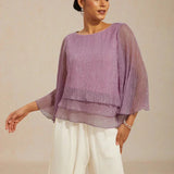 Metallic Pleated Chiffon Asymmetrical Layered Blouse