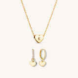 Amo Heart Necklace & Amore Heart Hoops Set Gold