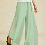Straight Leg Pant With Chiffon Split Leg Overlay