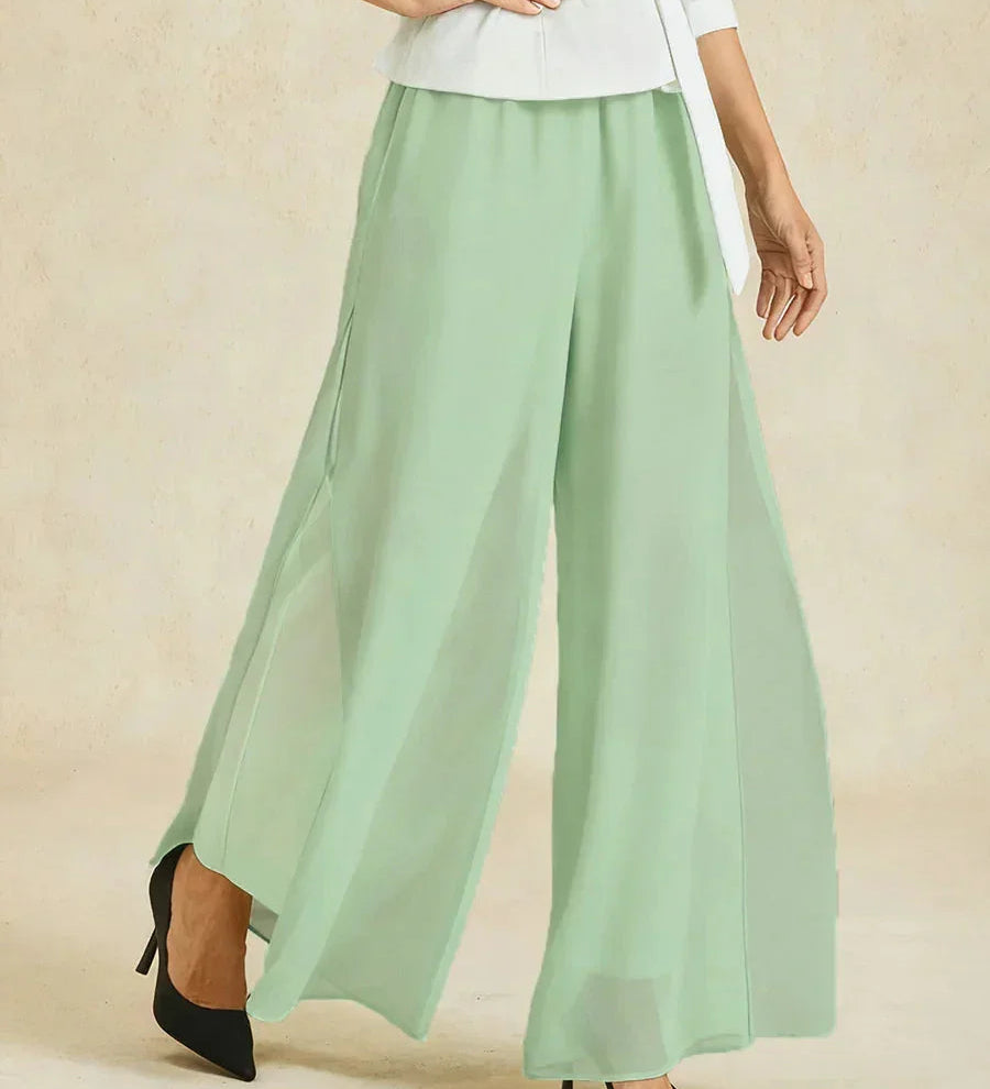 Straight Leg Pant With Chiffon Split Leg Overlay