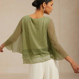 Metallic Pleated Chiffon Asymmetrical Layered Blouse