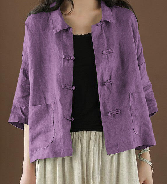 Beautiful Green Peter Pan Collar Pockets Summer Linen top
