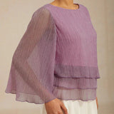 Metallic Pleated Chiffon Asymmetrical Layered Blouse