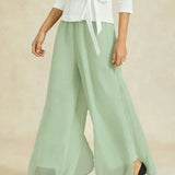 Straight Leg Pant With Chiffon Split Leg Overlay