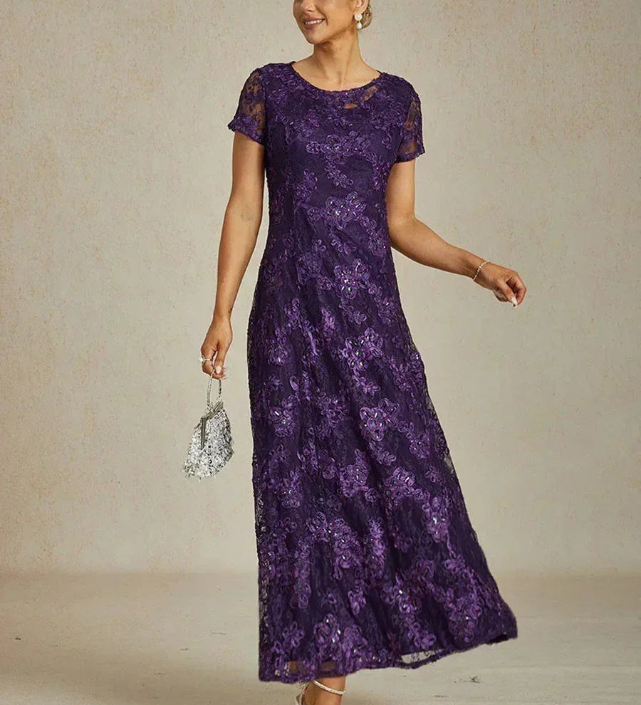 Rosette Lace A-Line Gown with Sequin Embellishment