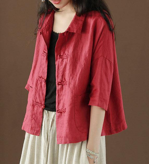 Beautiful Green Peter Pan Collar Pockets Summer Linen top