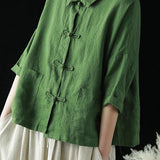 Beautiful Green Peter Pan Collar Pockets Summer Linen top