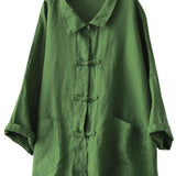 Beautiful Green Peter Pan Collar Pockets Summer Linen top