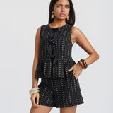 Black Floral Tie Front Peplum Top