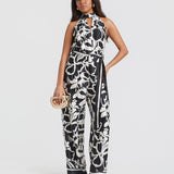 Black Floral Satin Halterneck Jumpsuit
