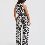 Black Floral Satin Halterneck Jumpsuit
