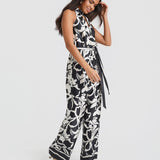 Black Floral Satin Halterneck Jumpsuit