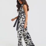 Black Floral Satin Halterneck Jumpsuit