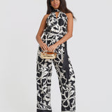 Black Floral Satin Halterneck Jumpsuit