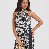 Black Floral Satin Halterneck Jumpsuit