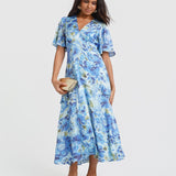Blue Floral Midi Dress