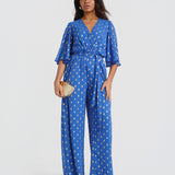 Blue Foil Angel Sleeve Jumpsuit