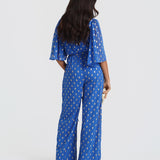 Blue Foil Angel Sleeve Jumpsuit