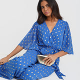 Blue Foil Angel Sleeve Jumpsuit