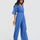 Blue Foil Angel Sleeve Jumpsuit