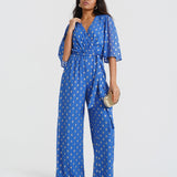 Blue Foil Angel Sleeve Jumpsuit