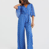 Blue Foil Angel Sleeve Jumpsuit