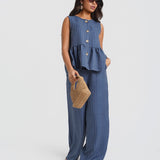 Blue Stripe Peplum Top