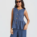 Blue Stripe Peplum Top