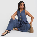 Blue Stripe Wide Leg Trousers