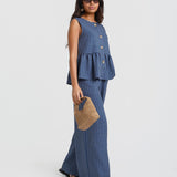 Blue Stripe Wide Leg Trousers
