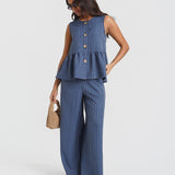 Blue Stripe Wide Leg Trousers