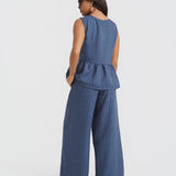 Blue Stripe Wide Leg Trousers