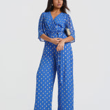 Blue Foil Angel Sleeve Jumpsuit