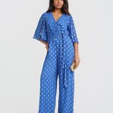 Blue Foil Angel Sleeve Jumpsuit